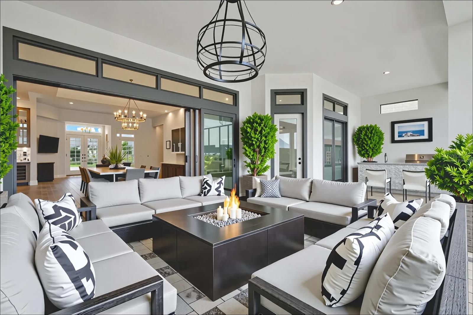 Virtually staged Back Patio back into Living room
