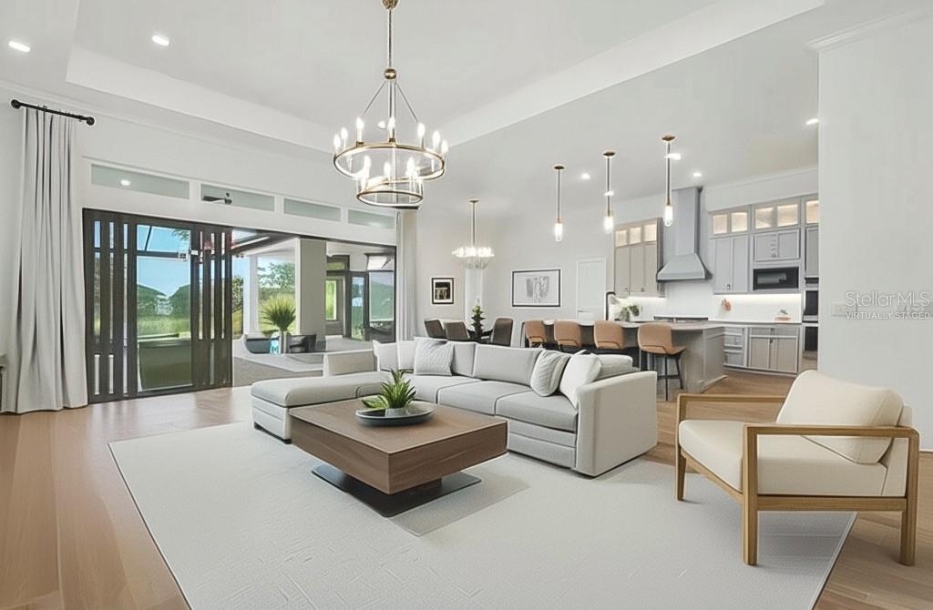 Virtually Staged Living with Sliders Open