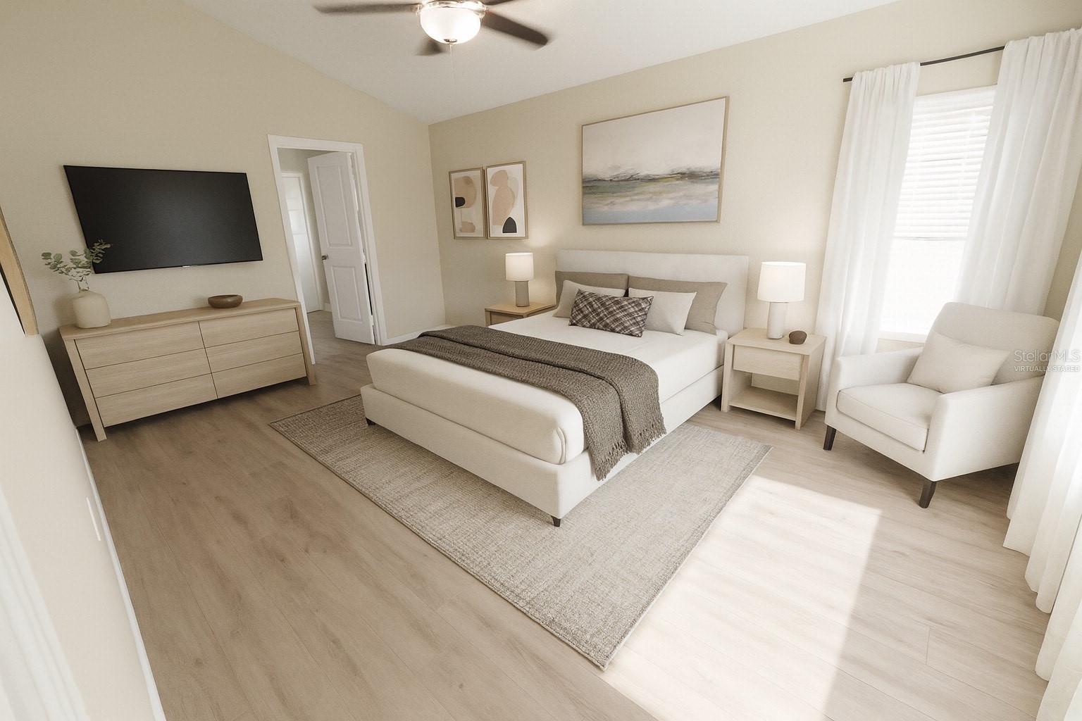 Master bedroomvirtually staged