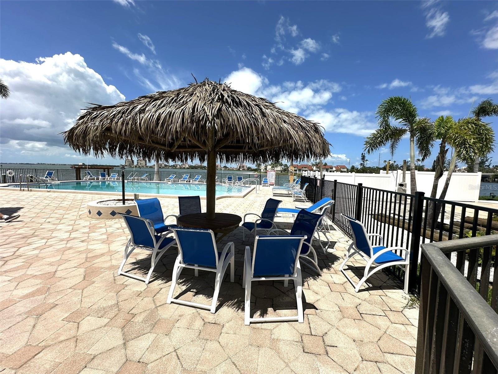 Tiki umbrella pool area