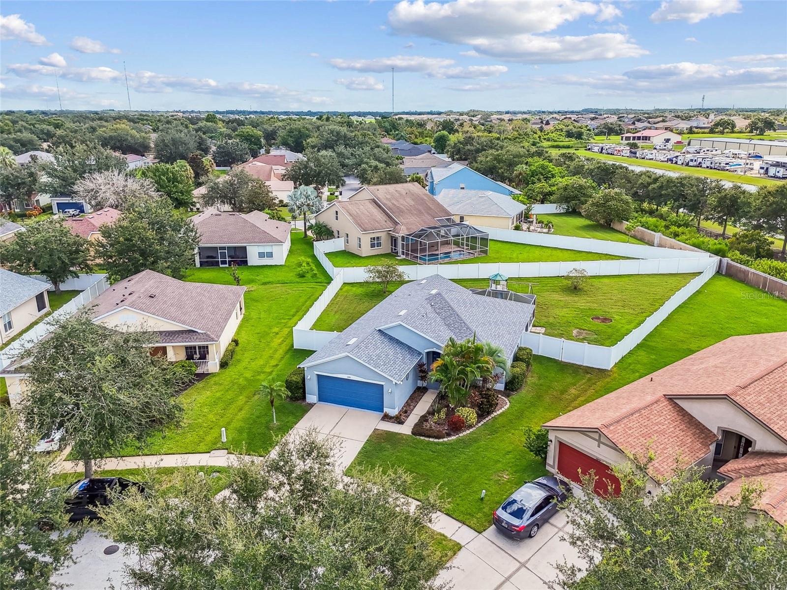Aerial View of the home with it's massive backyard.  Great for entertaining.