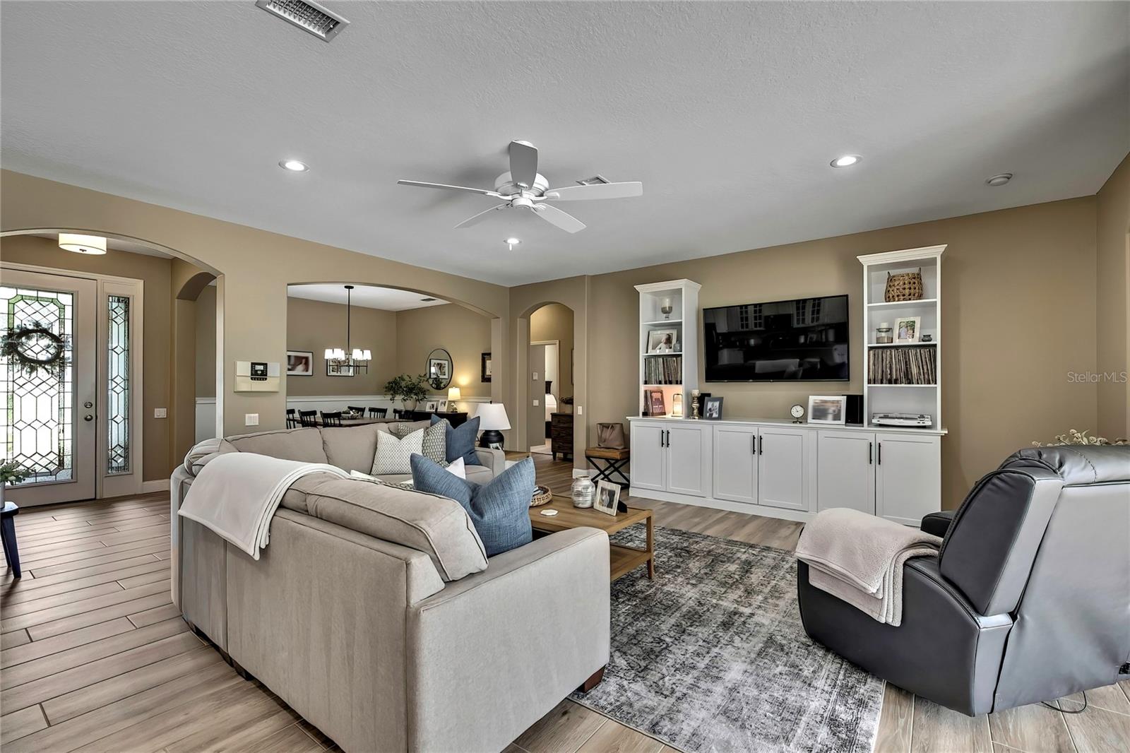 built in shelving in living room