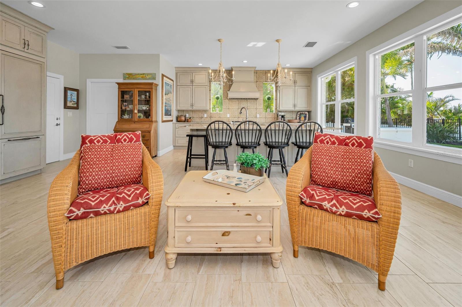 Kitchen overlooks Family Room