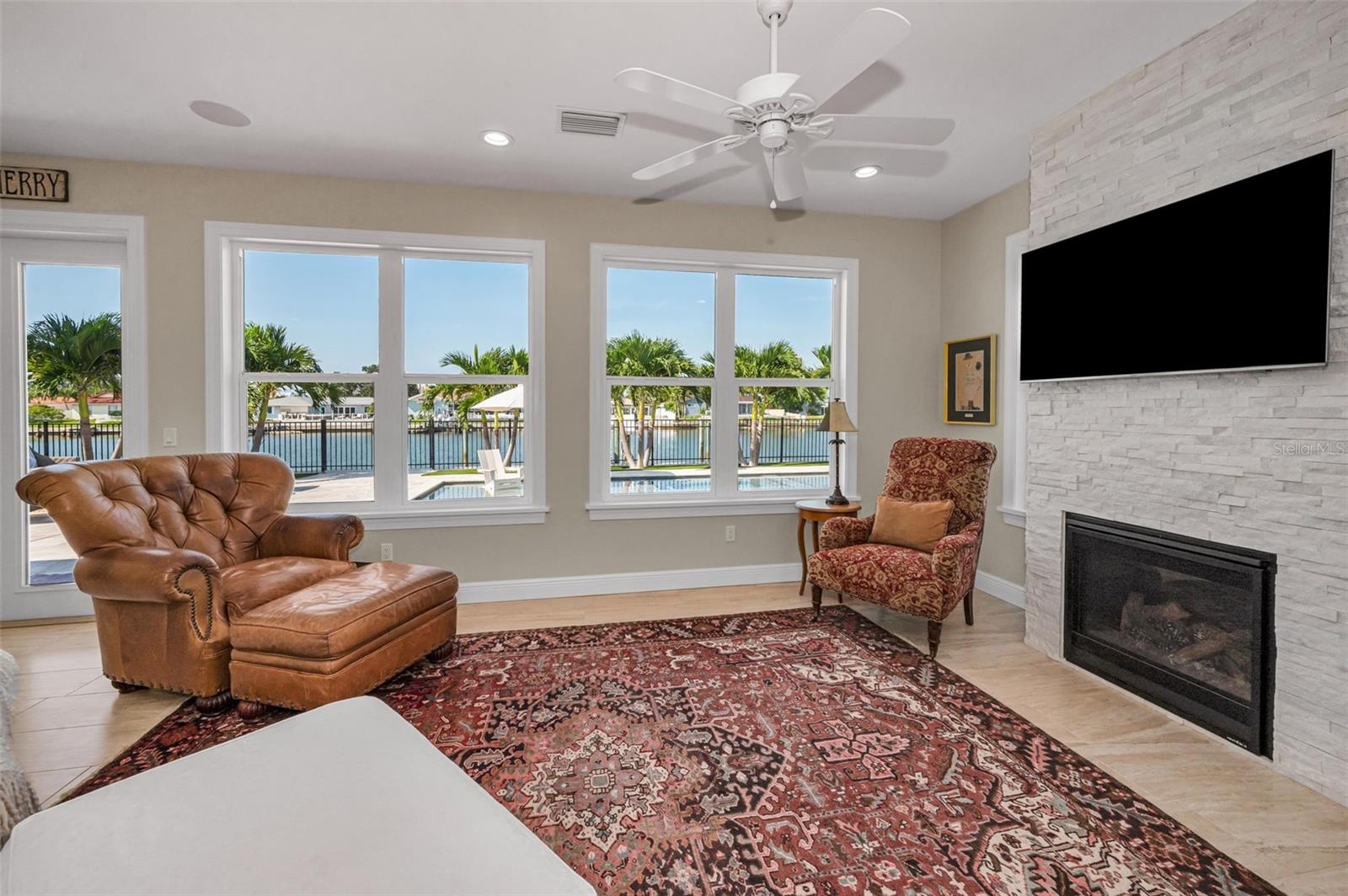 Cozy up with a fire and still have serene water views at the same time.