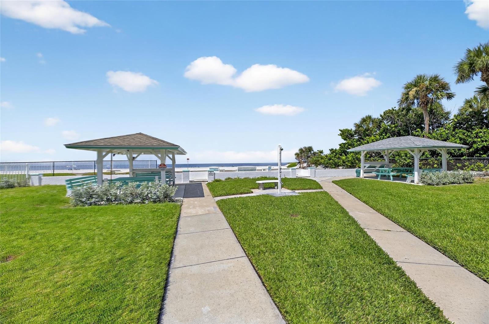 Need a little break from the sun but not ready to go? Rinse off and take a break under the shady rest areas and recharge.