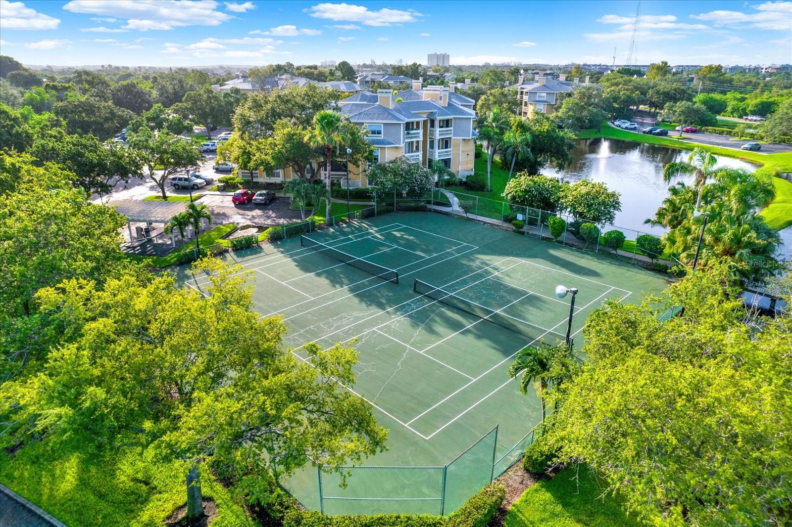 Lighted courts, ready for a match day or night.