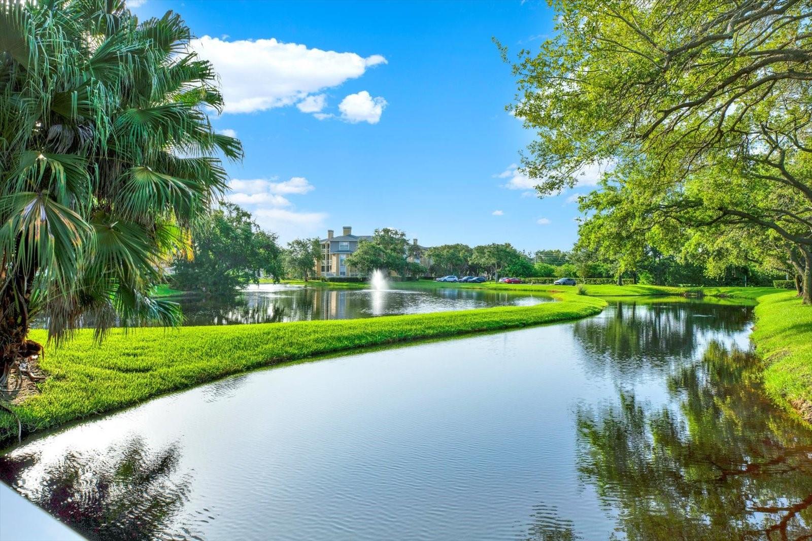 Walking paths wind around the lakes — water views without leaving the neighborhood.