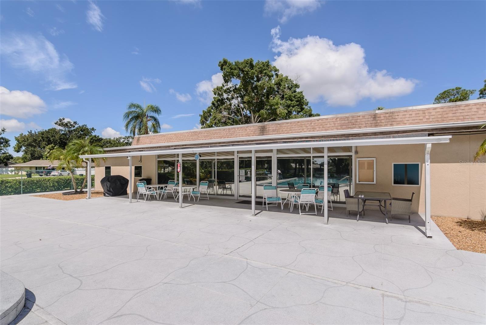 Covered seating at pool