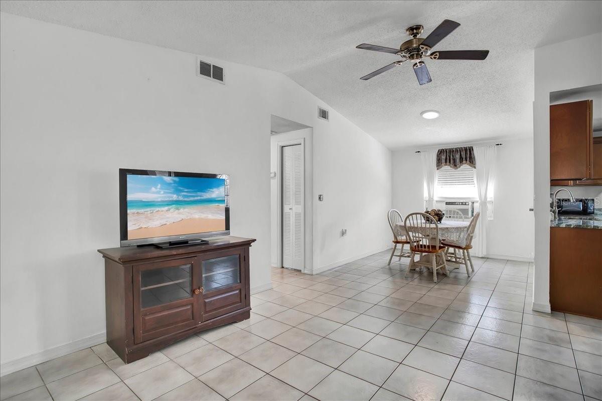 living room with view of dining room
