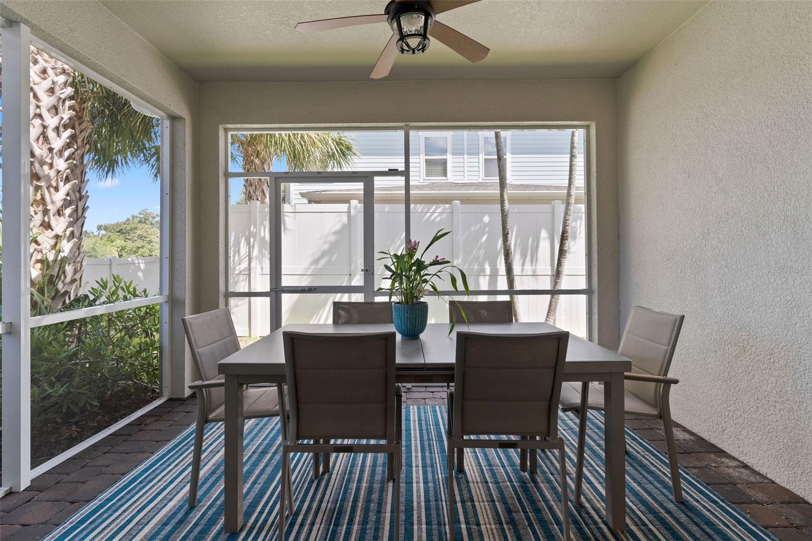 Outdoor living area, big enough for tables, chairs, couches