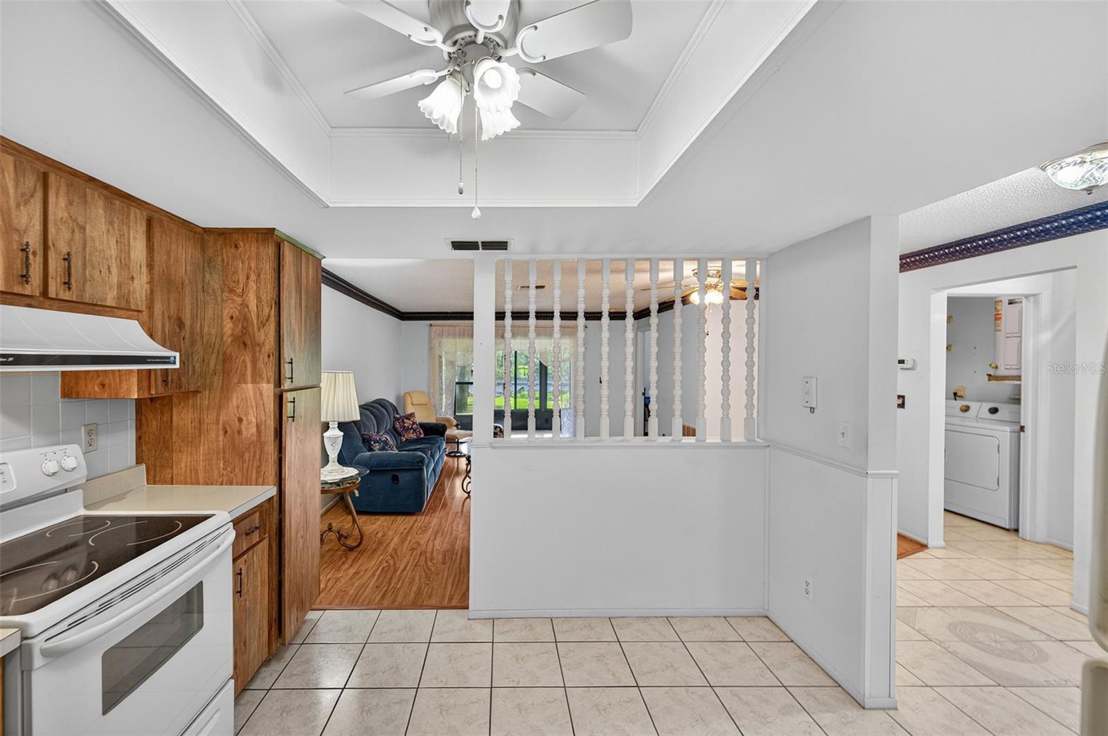 Kitchen overlooks the living area