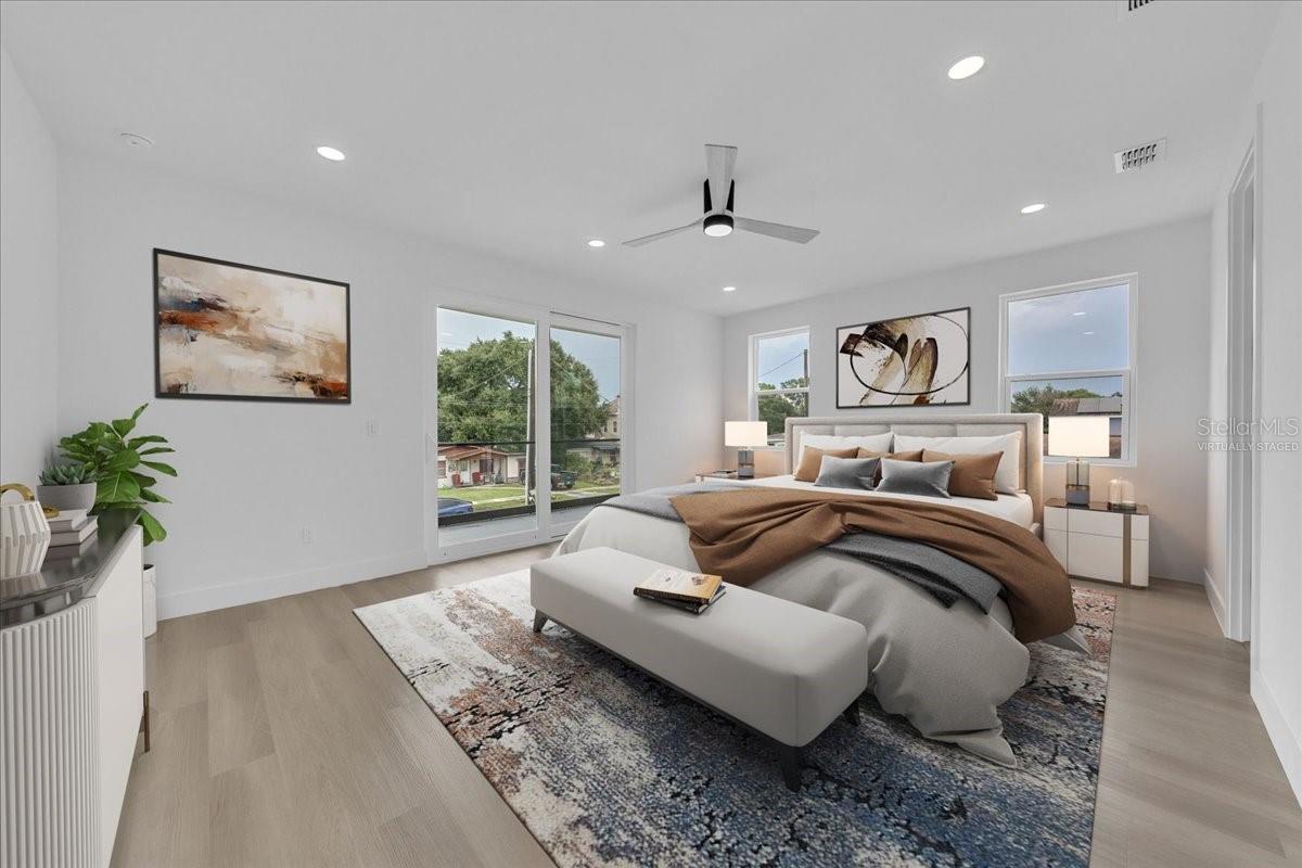 virtually staged, primary bedroom upstairs