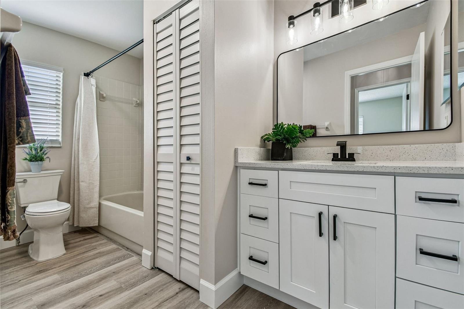 Hall Bathroom with new all wood cabinets, mirror, lights, medicine cabinet etc.