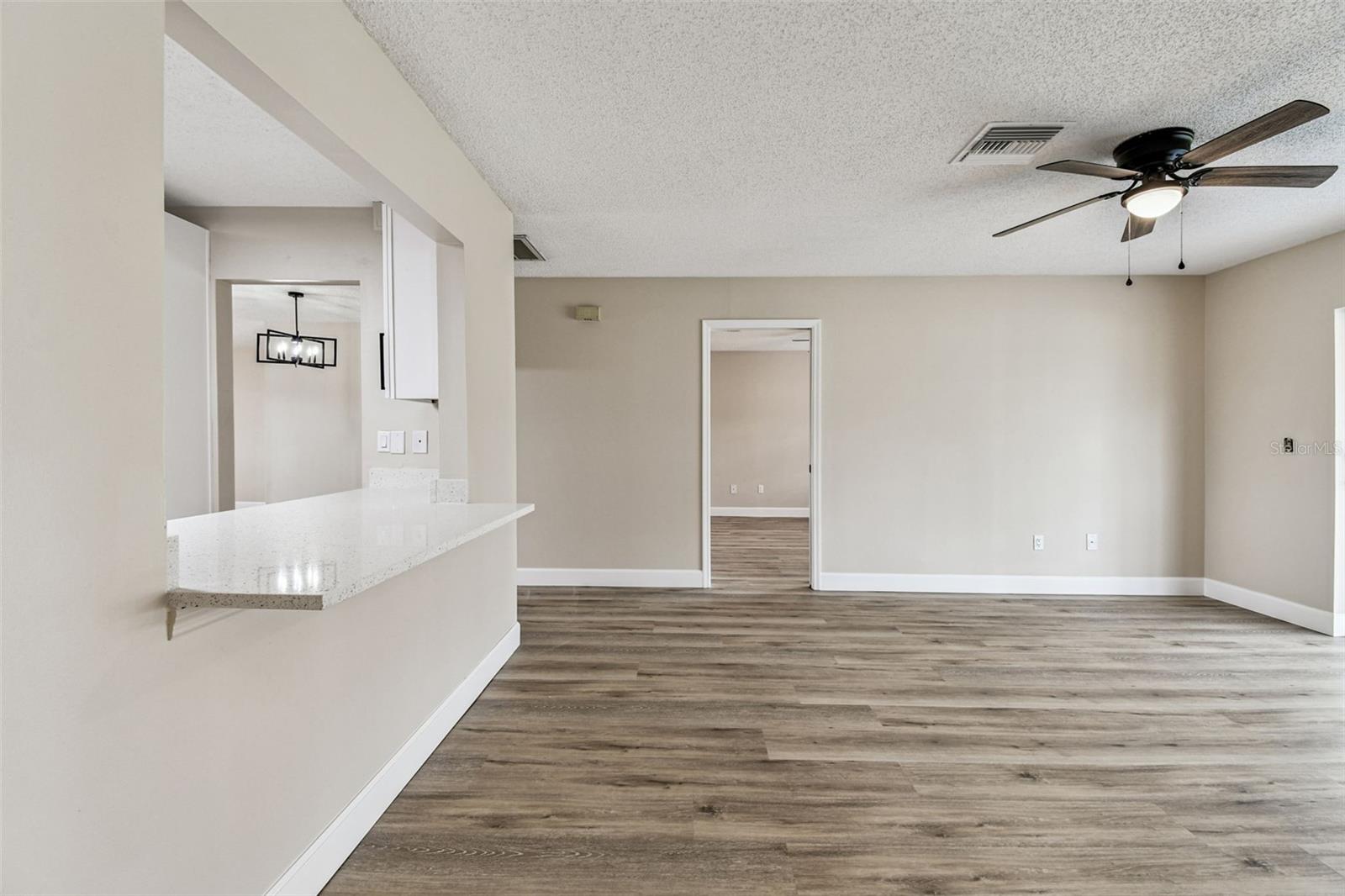 Family room with pass through kitchen