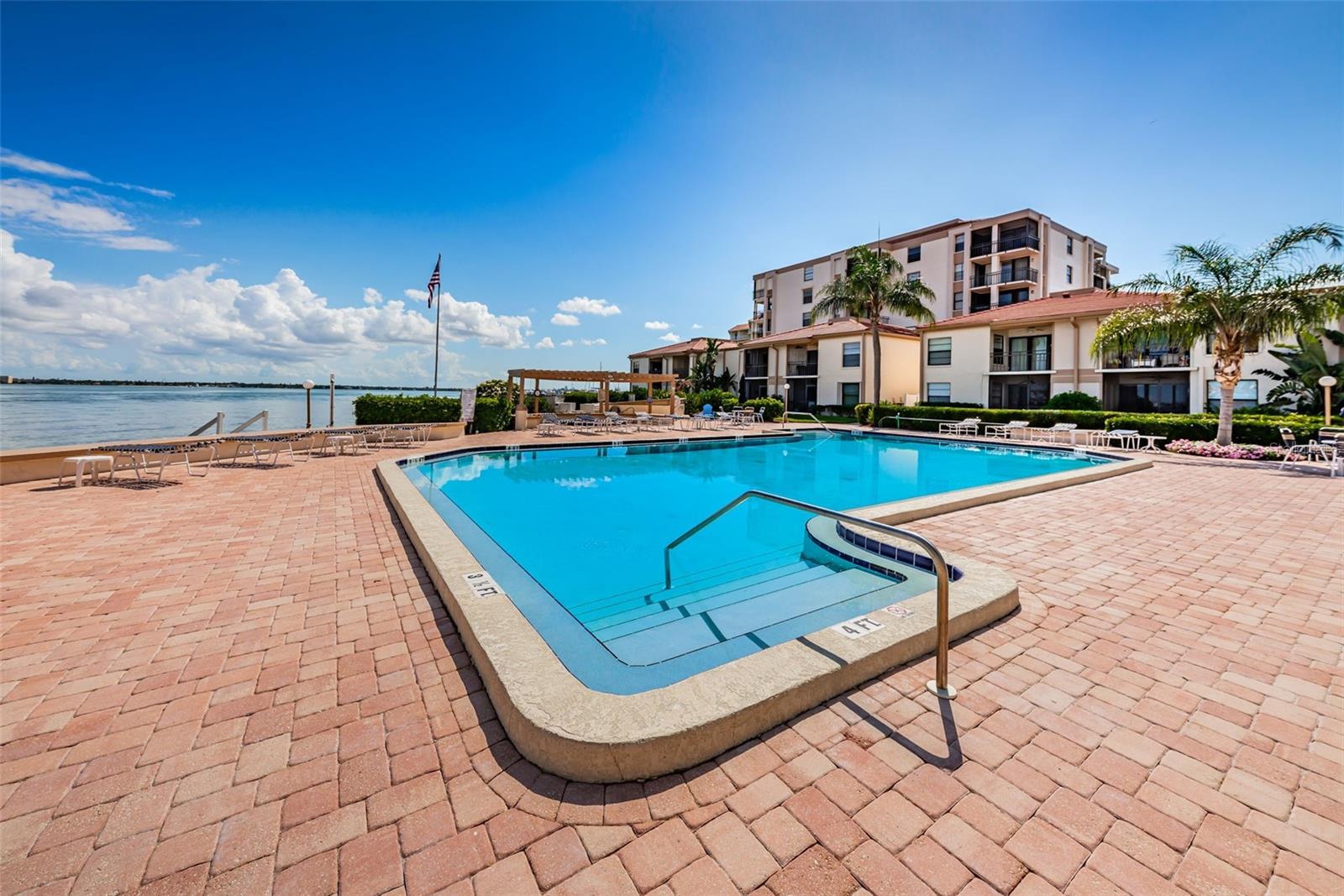 Heated Pool & Spa overlooks the Bay