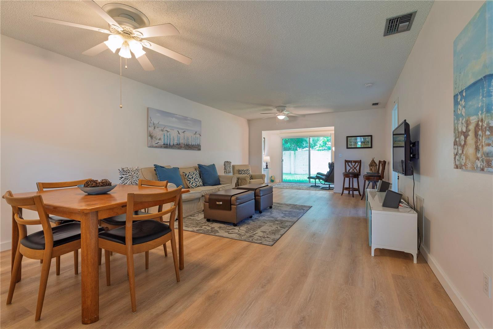 Dining room and living room.