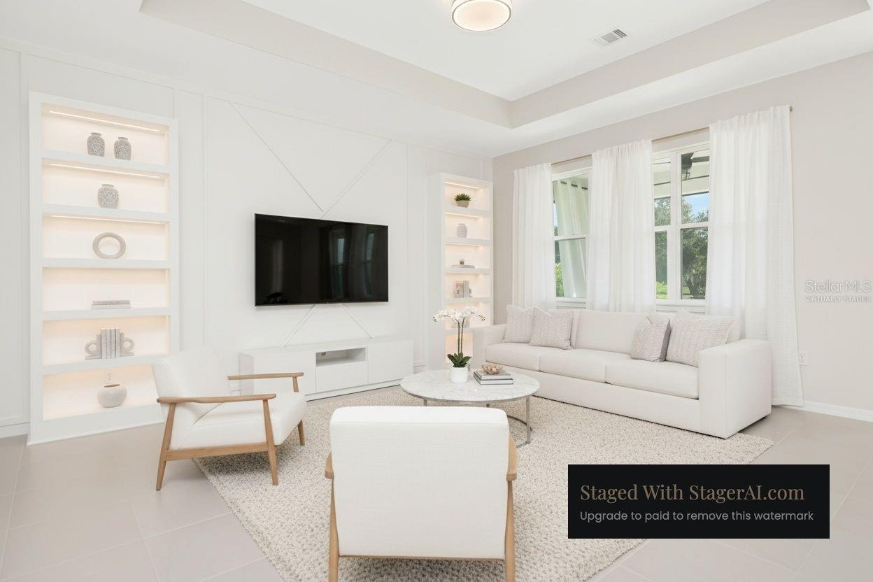 Virtually Staged Living Room with No accent wall