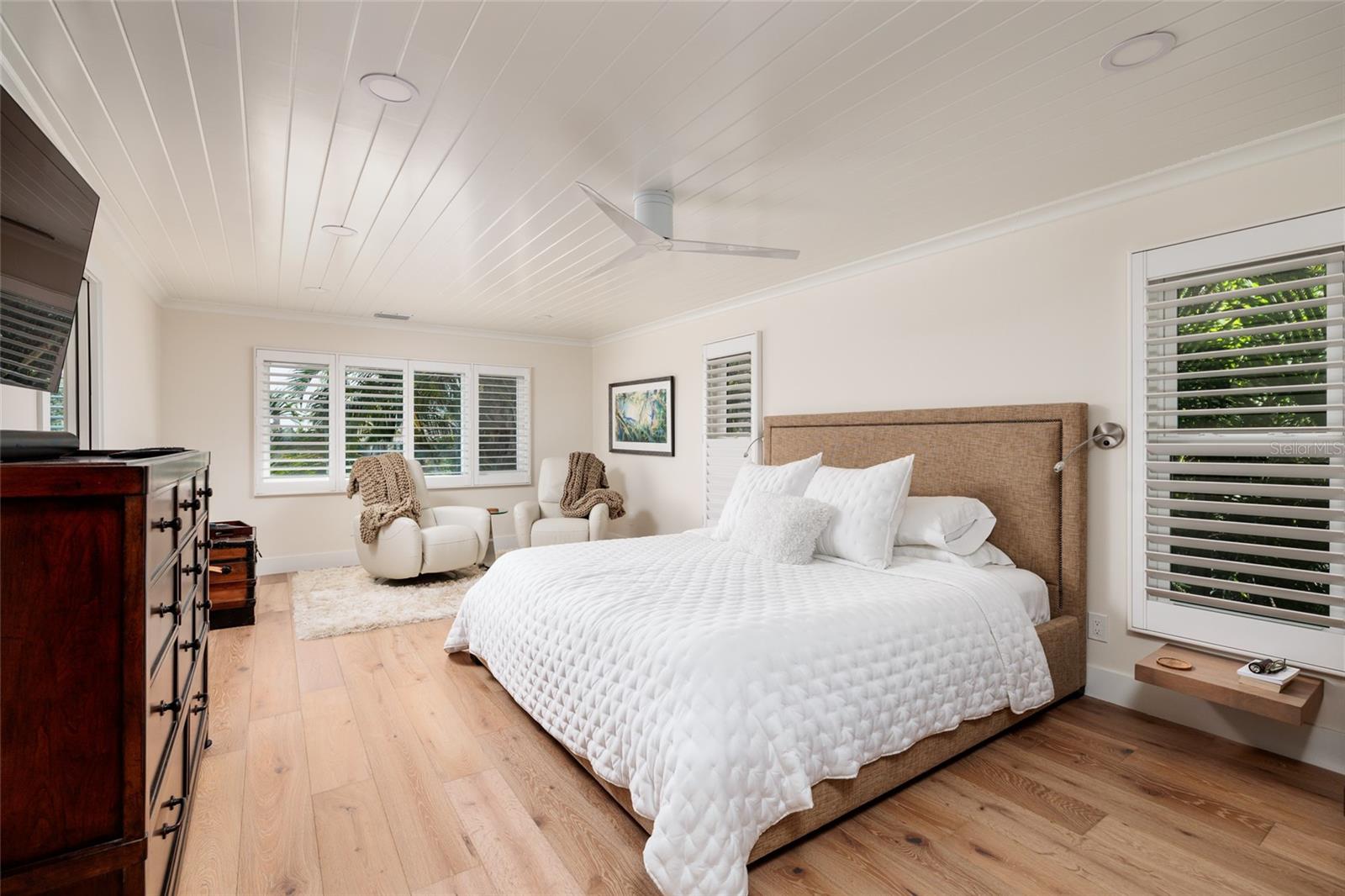 Spacious retreat with plantation shutters and water views