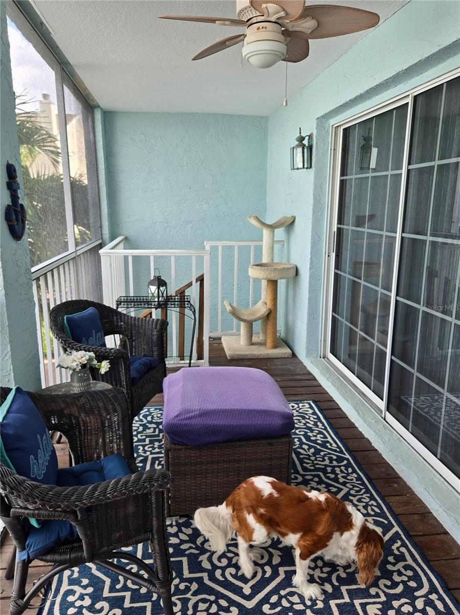 Balcony off Kitchen overlooks pool