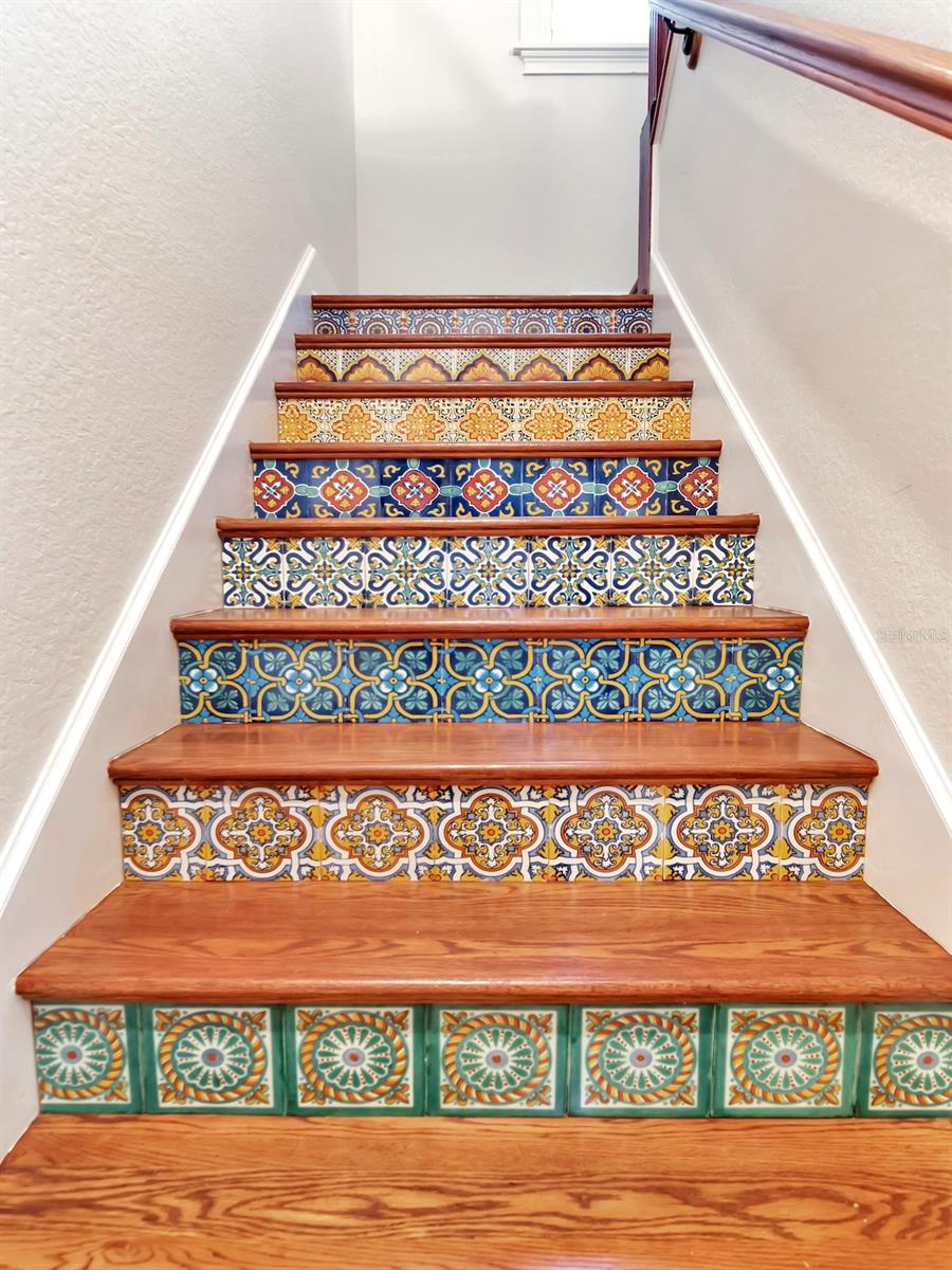 Beautiful tile work on staircase risers