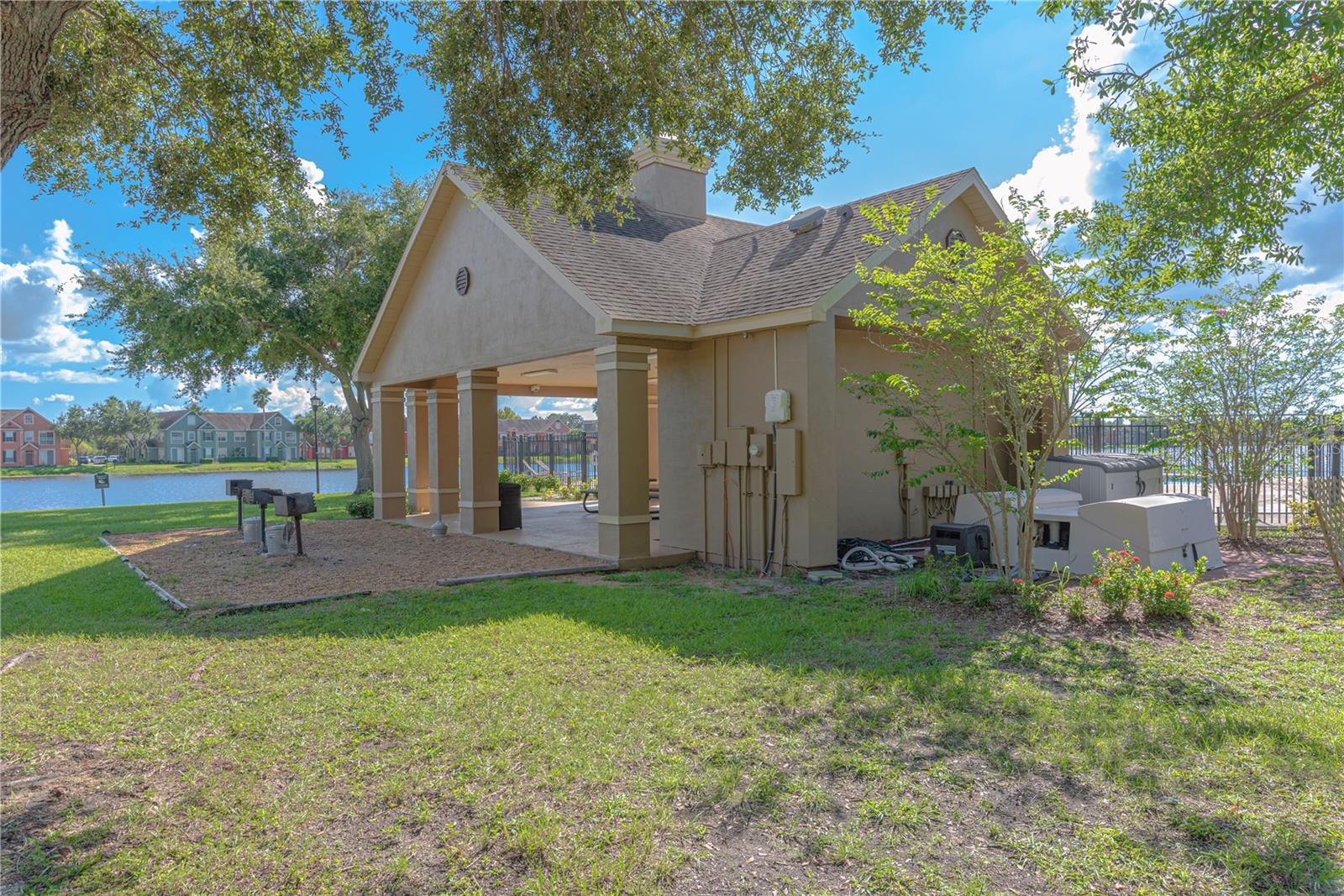 BBQ stations by the pool.