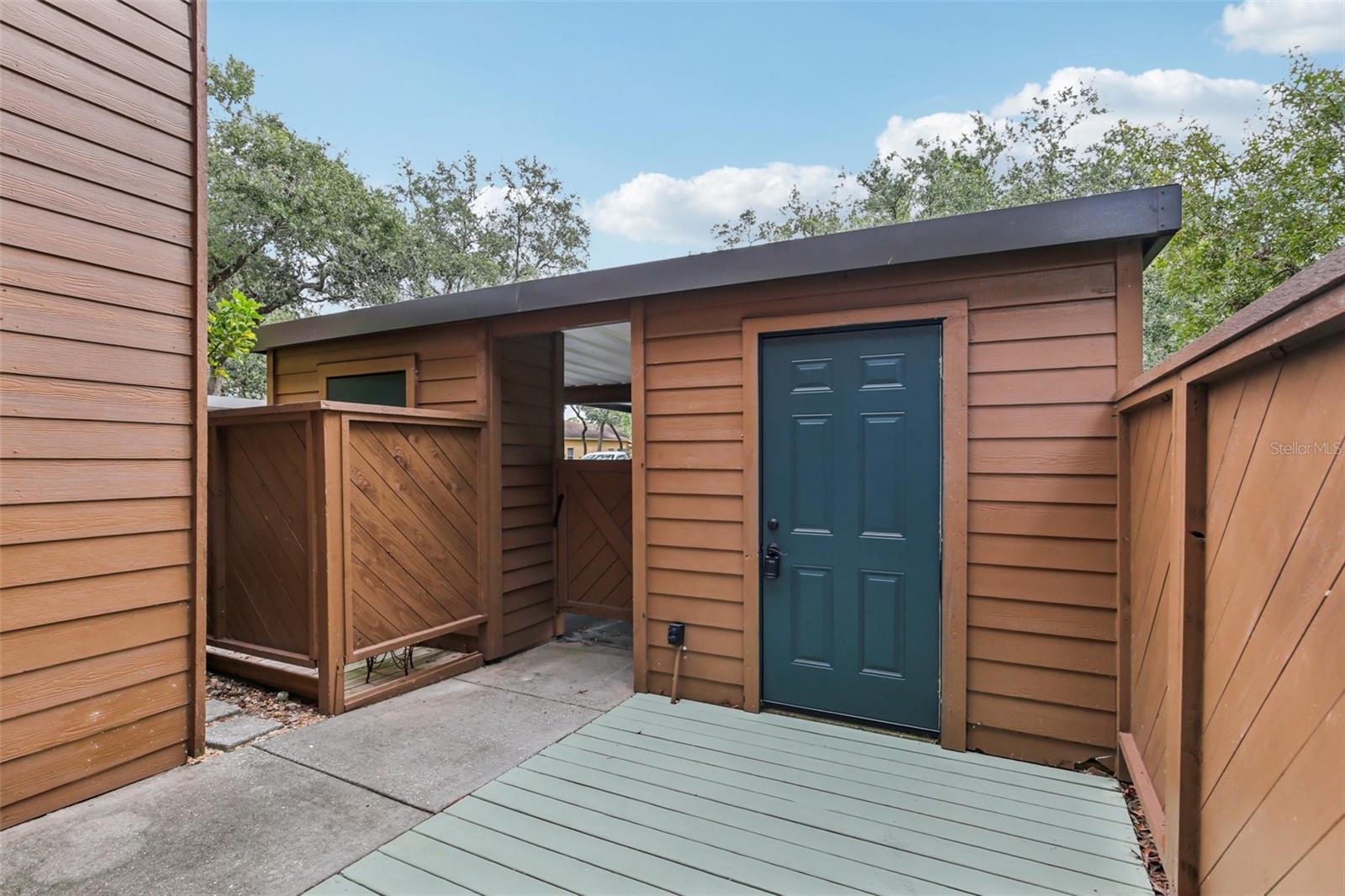 Spacious outdoor storage closet.