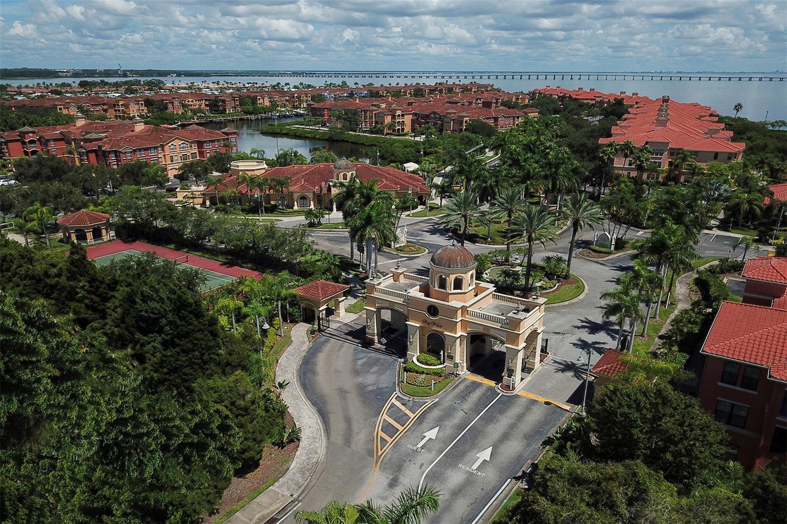 Aerial view of the entrance and guardhouse to The Grand Bellagio