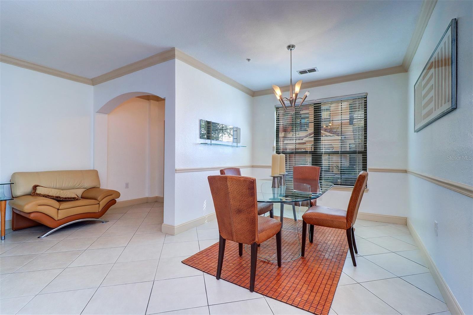 Dining room flows into the living room area to the left