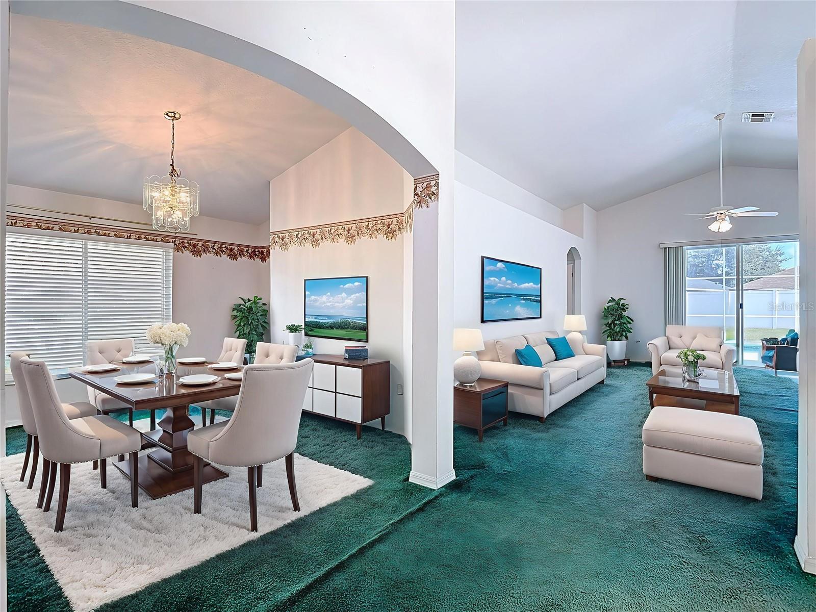 Separate formal dining room with living room beyond