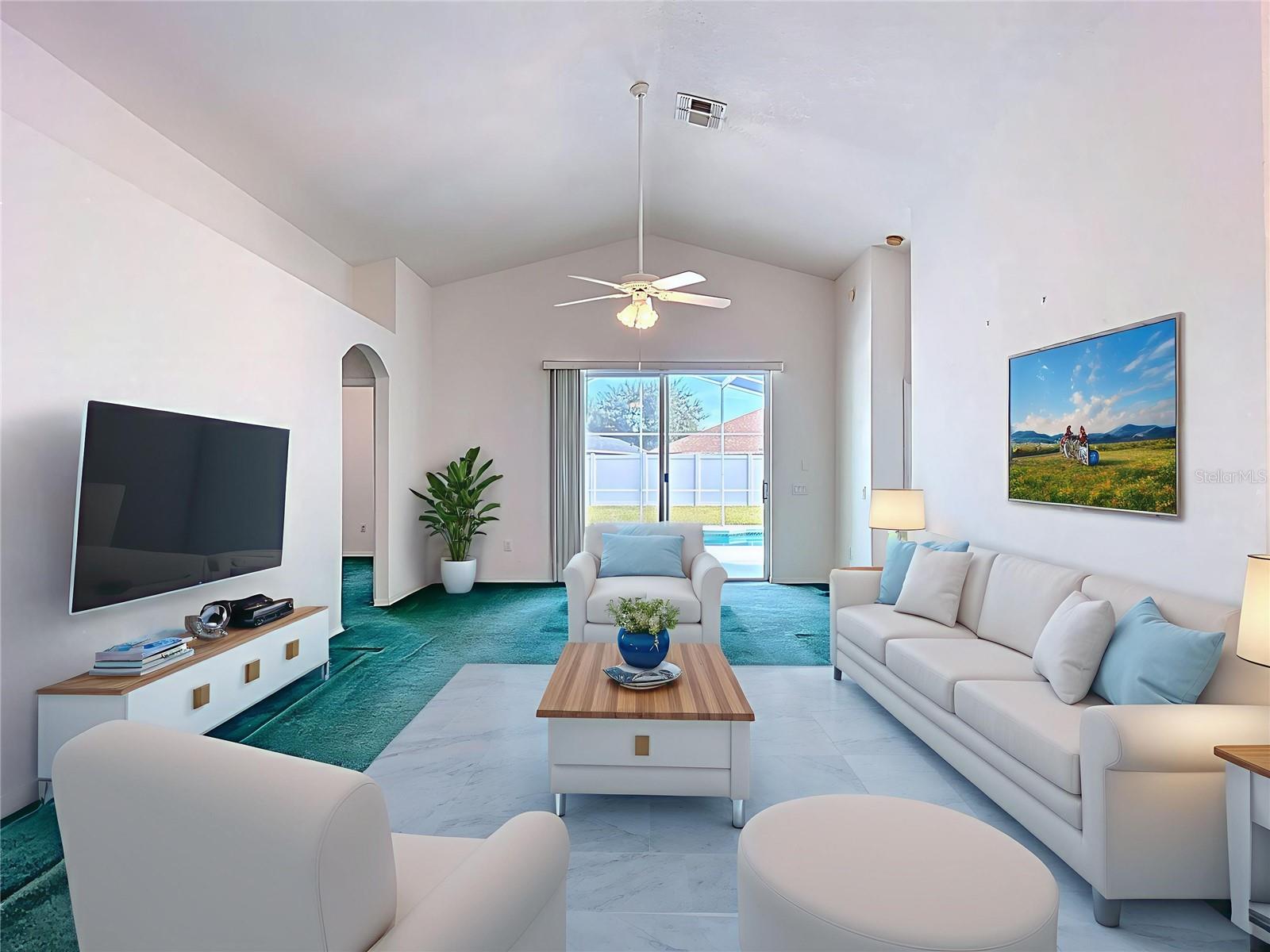 Living room with high ceilings