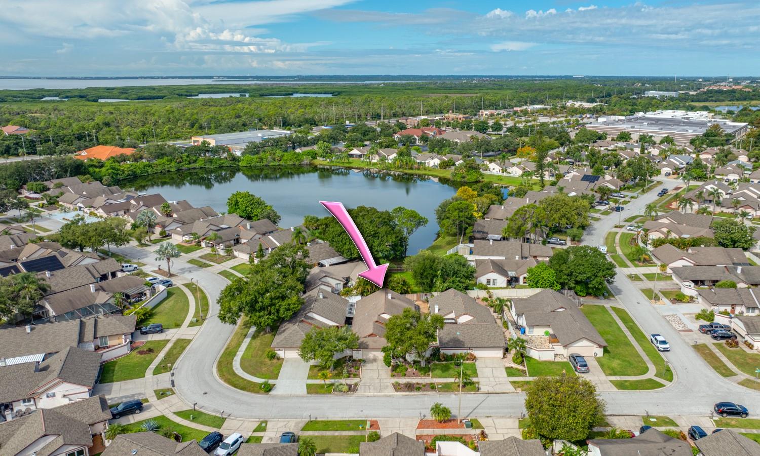 Looking Southwest over Tampa Bay and the nearby Upper Tampa Bay Conservation Park, a 596-acre peninsular park and coastal habitat