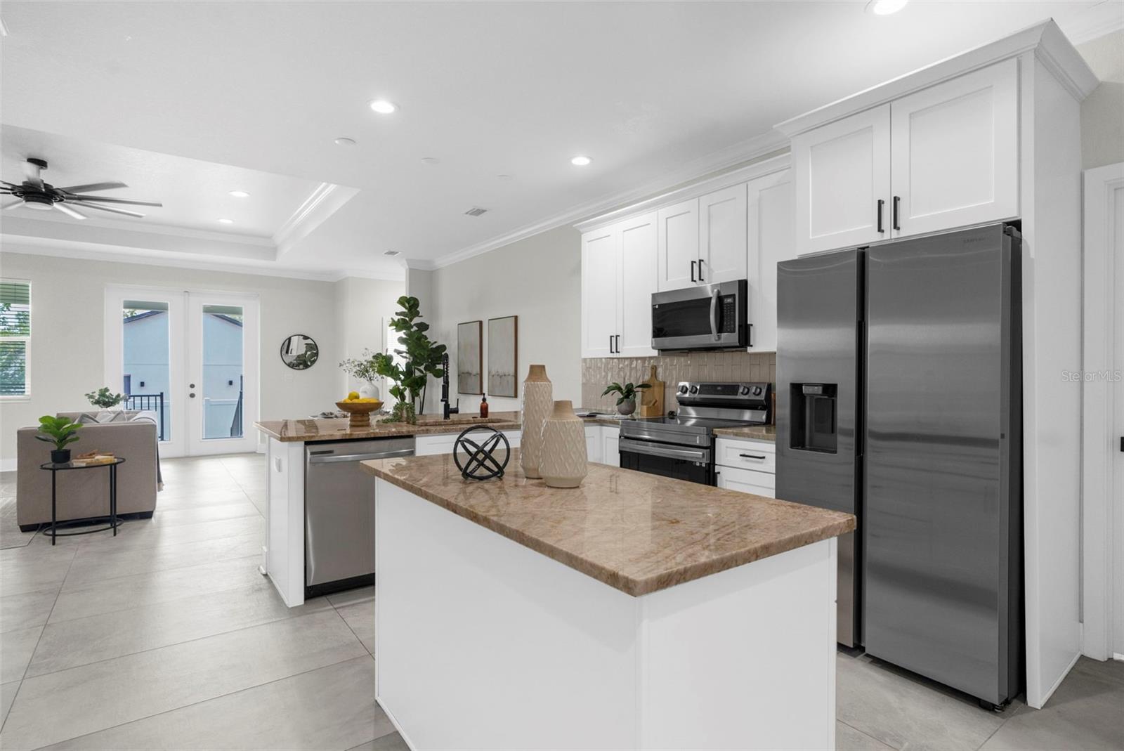 kitchen with view of dining/living