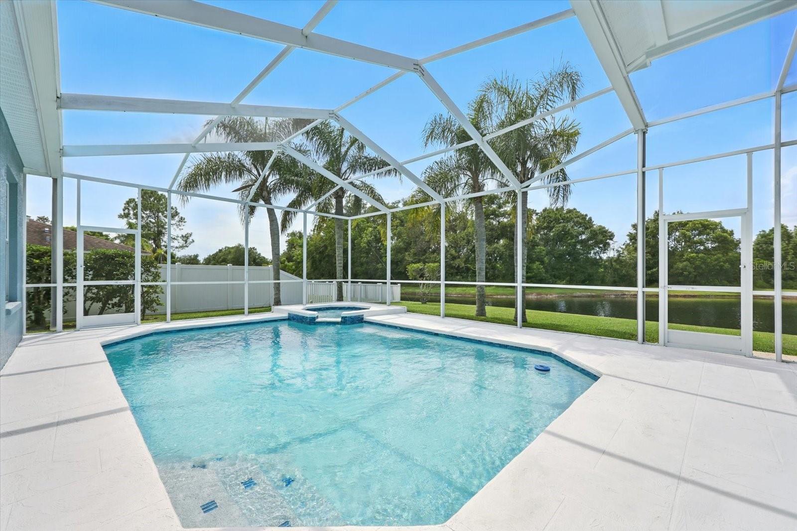Recently resurfaced pool and deck