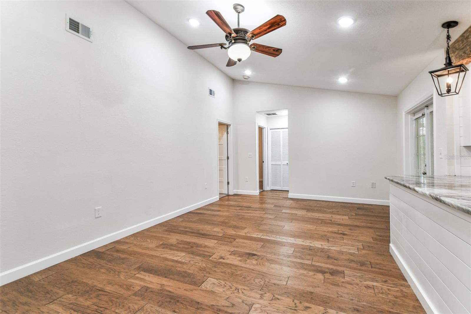 Family room with vaulted ceilings