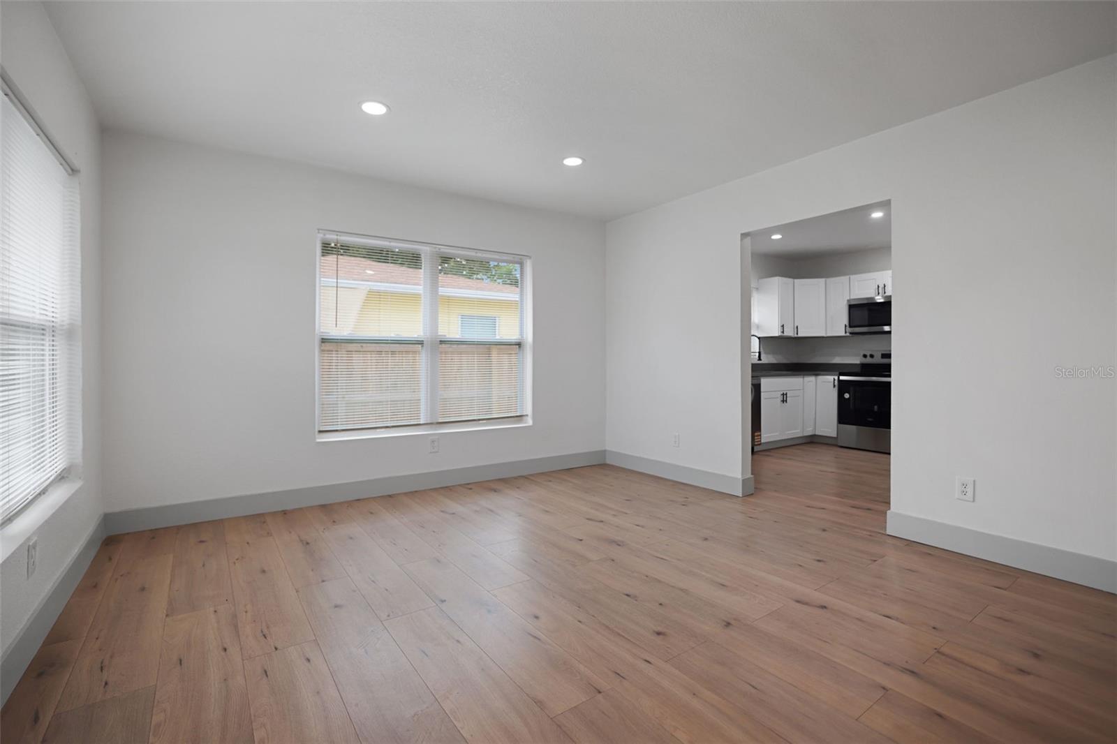 Living Room with view of the kitchen