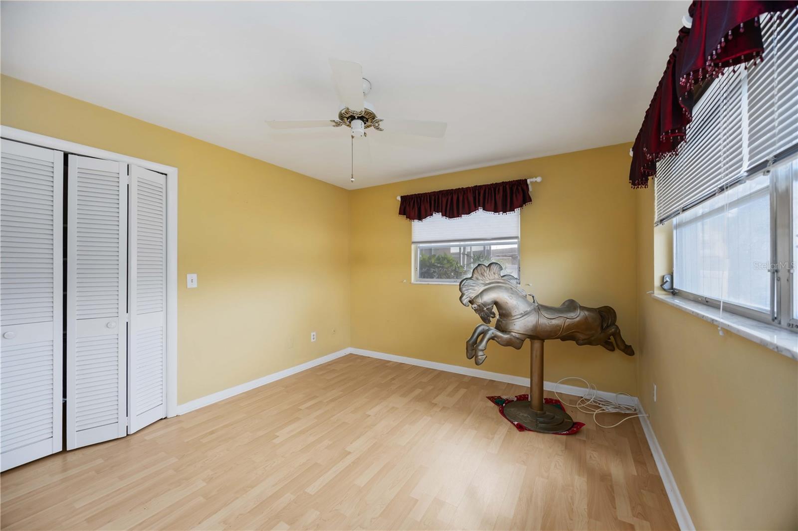 There is a walk in closet in the guest bedroom.
