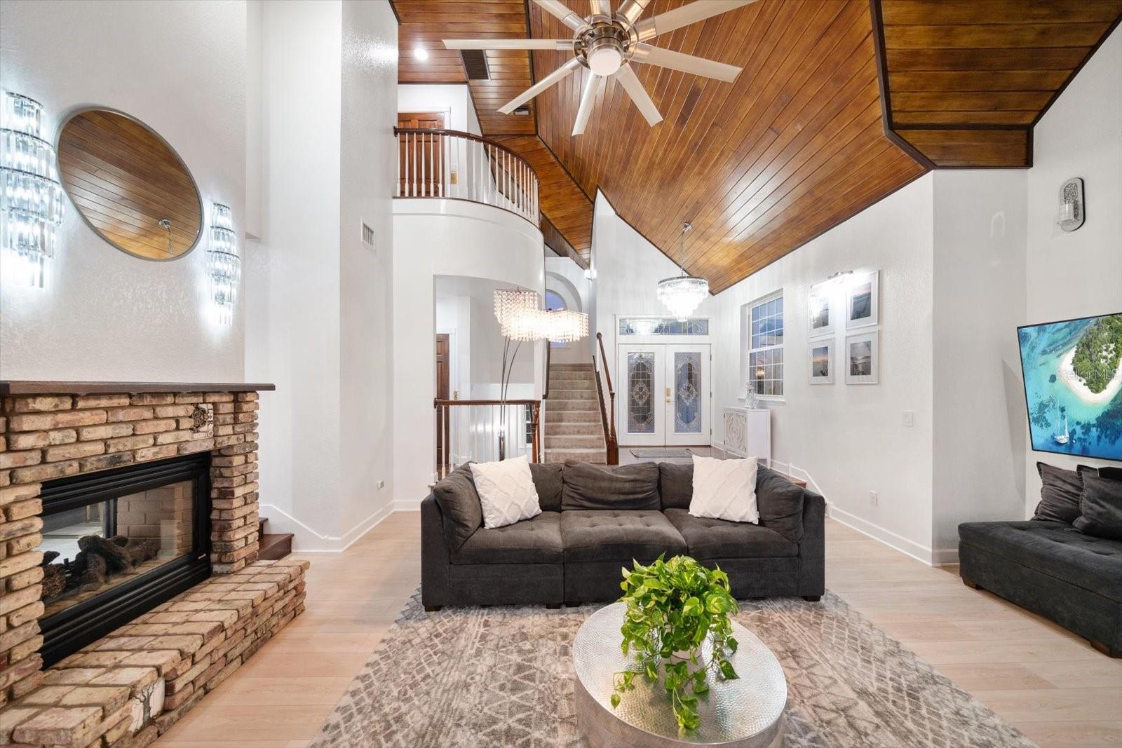 Cozy up on the living room side of the double-sided fireplace perfect for cool nights.