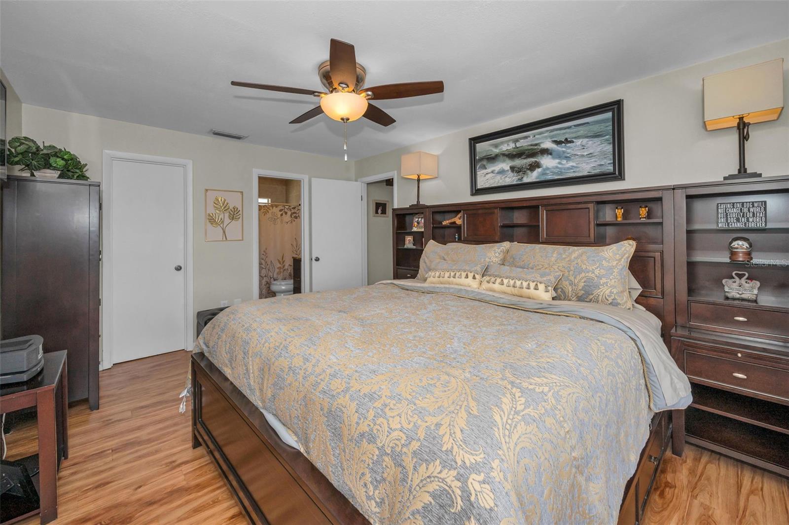 Primary with remodeled bath walk-in shower & also with a large walk-in closet