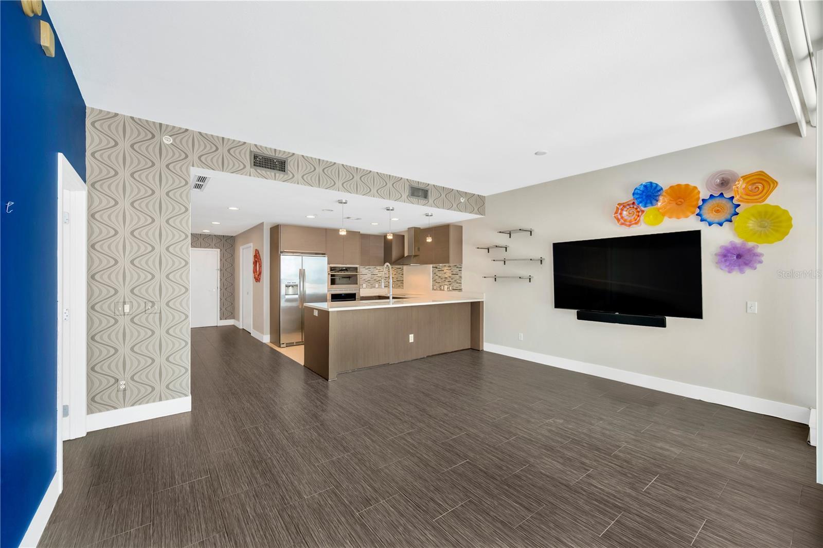 View of Living Room into Kitchen