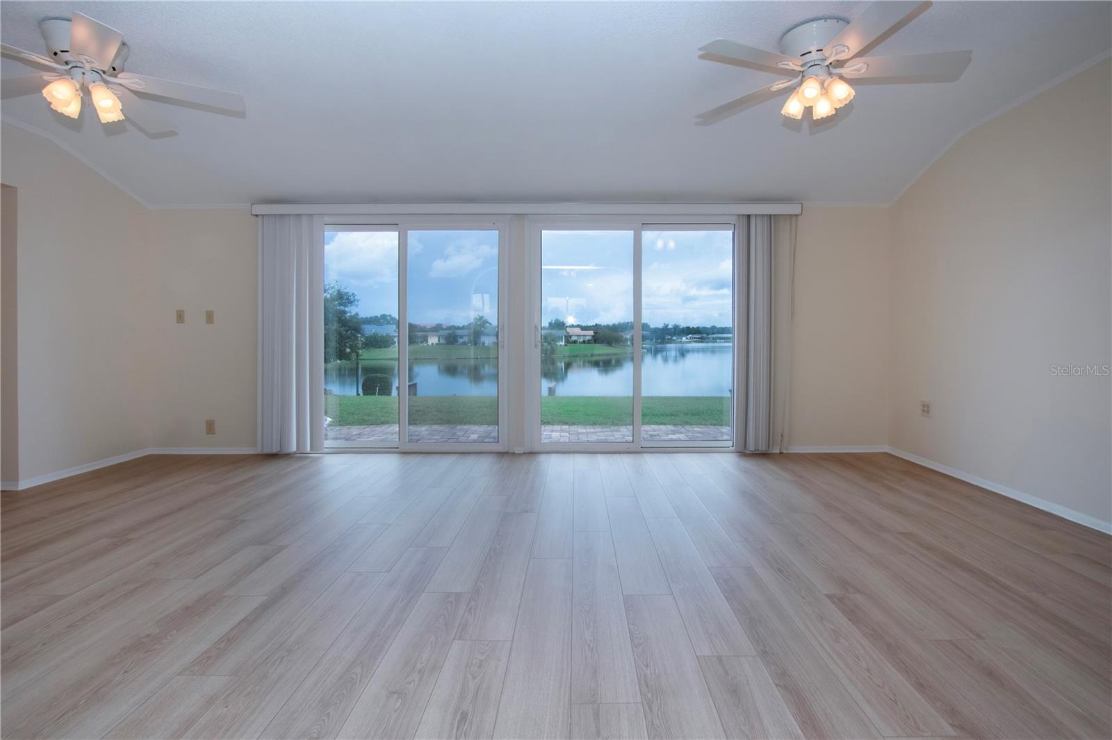 Family room with stunning lake views