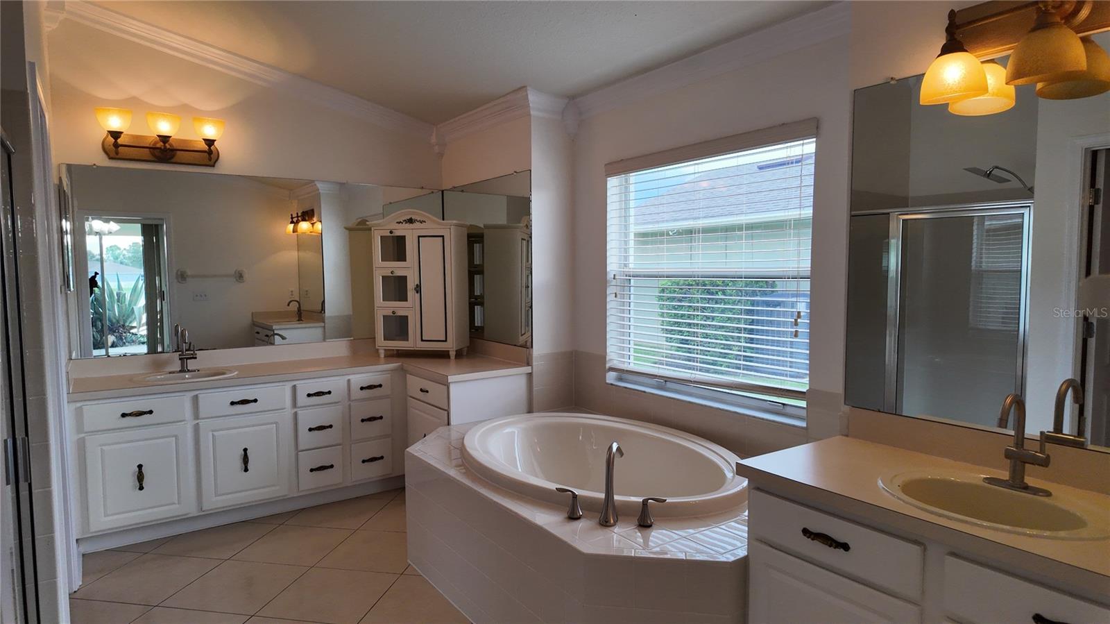 Luxurious Garden tub and separate vanities