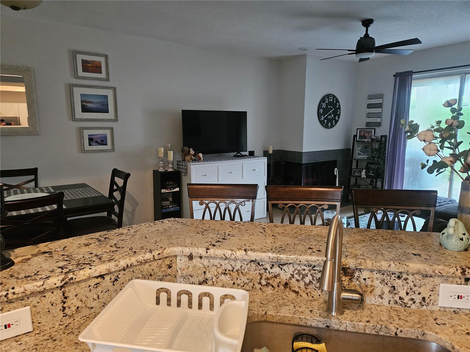 Kitchen opens up into living room
