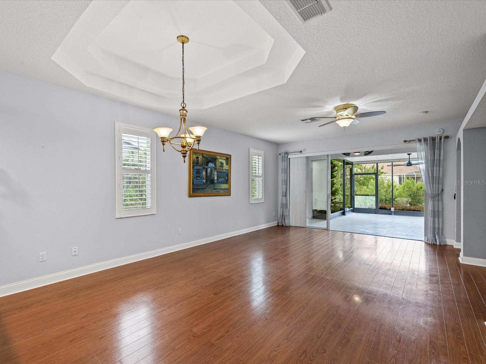 Open floor plan over looking covered and screened lania