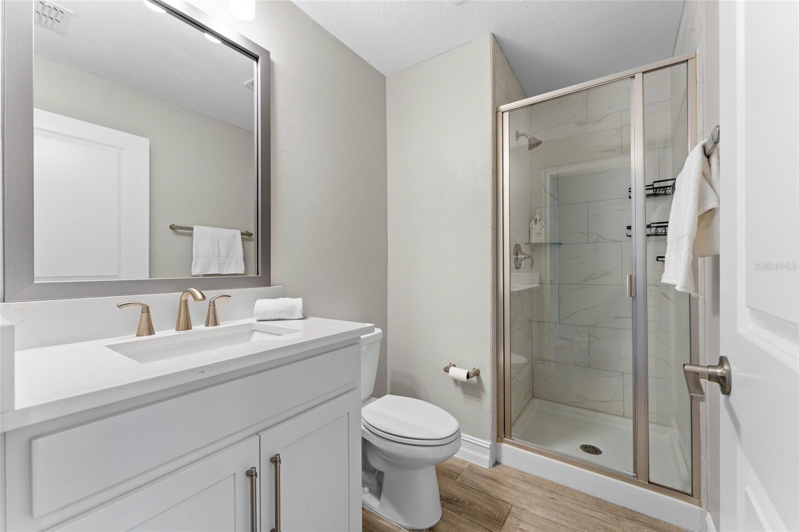 Entry level full bathroom.