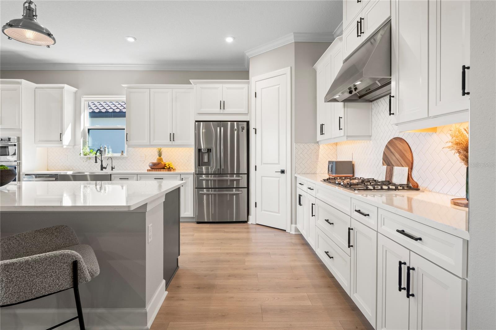 View from living room into kitchen