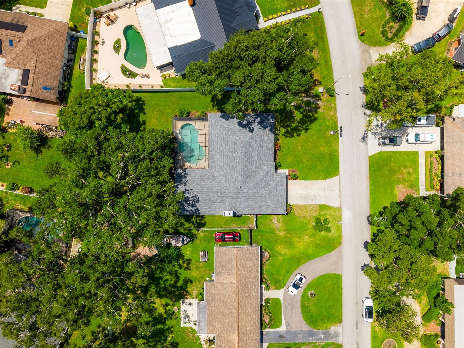 Overhead view of home and property