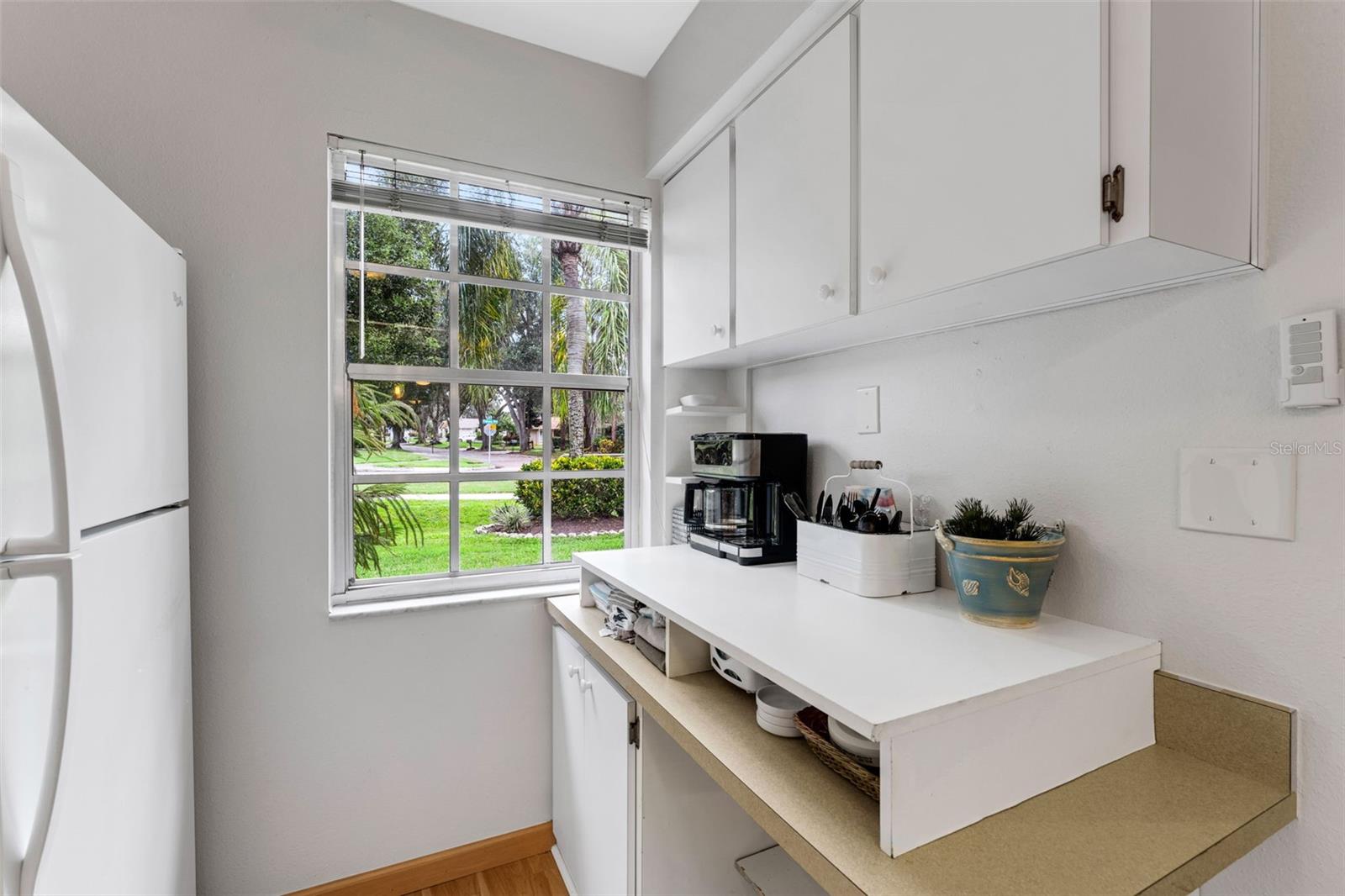 Extra storage cabinets and counter space
