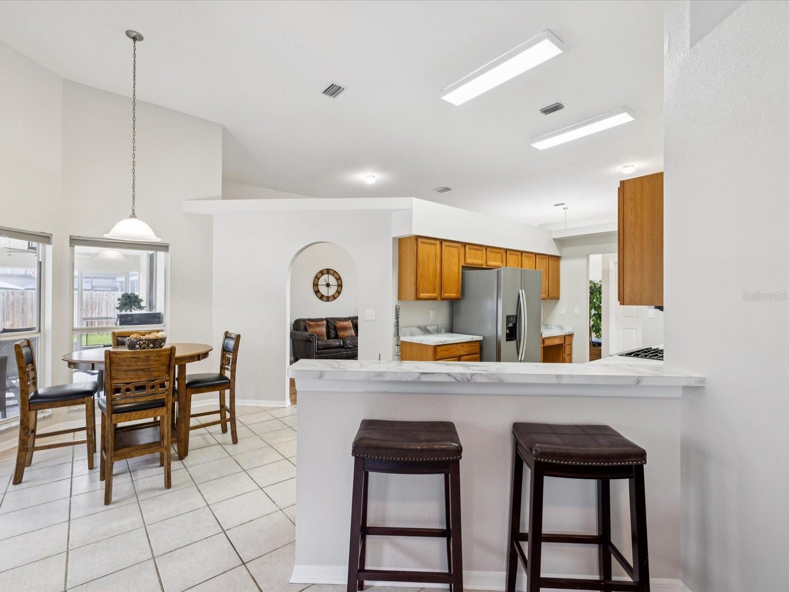 The breakfast bar is a kitchen highlight for very casual dining.
