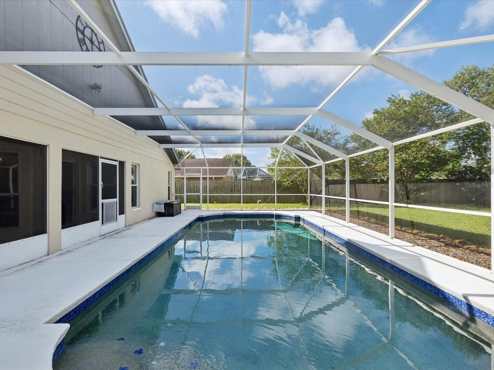 Freshly repainted, the pool deck is spacious enough for lounge chairs and other fun in the sun seating.