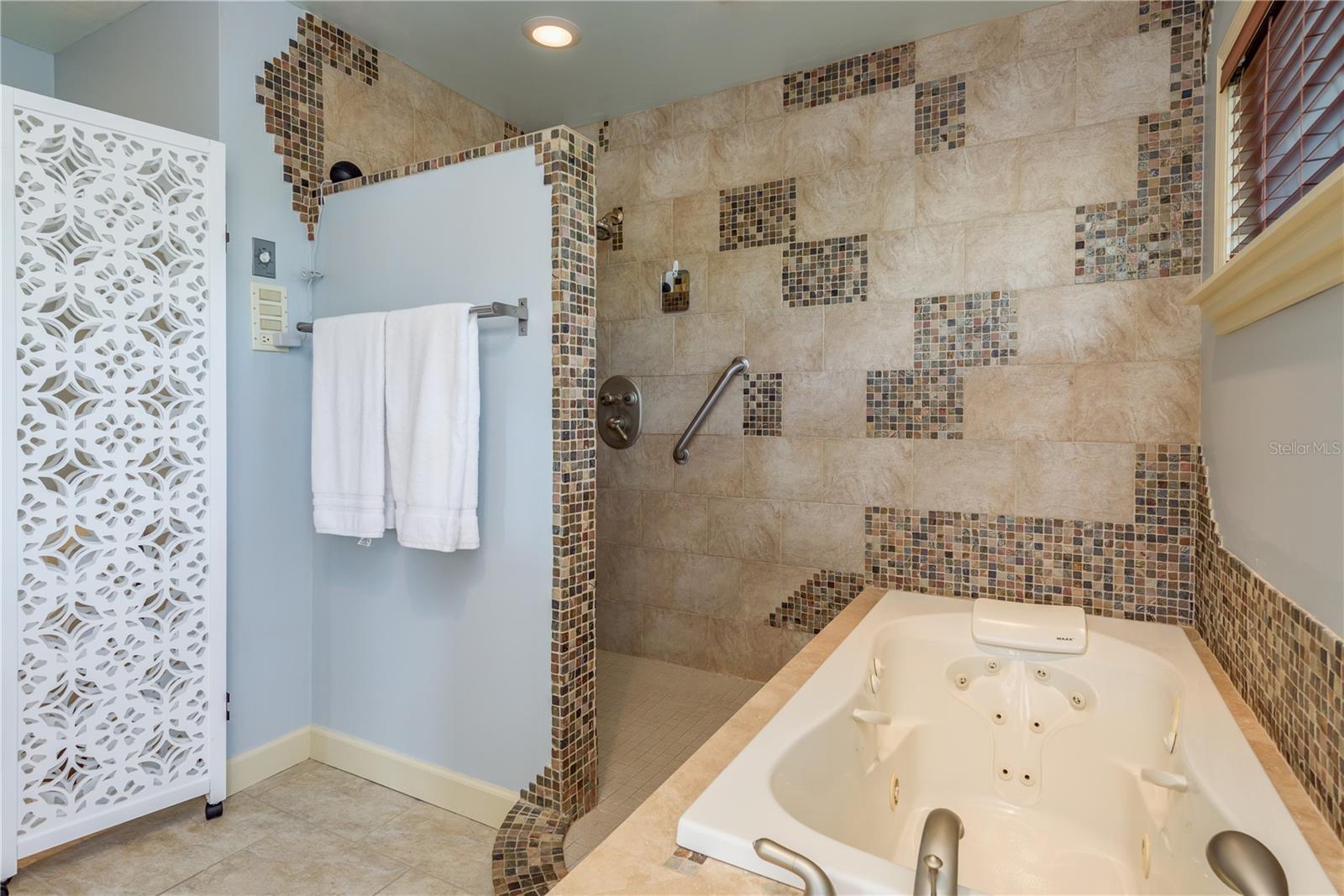 Primary Bathroom Walk-in shower and Jetted Tub